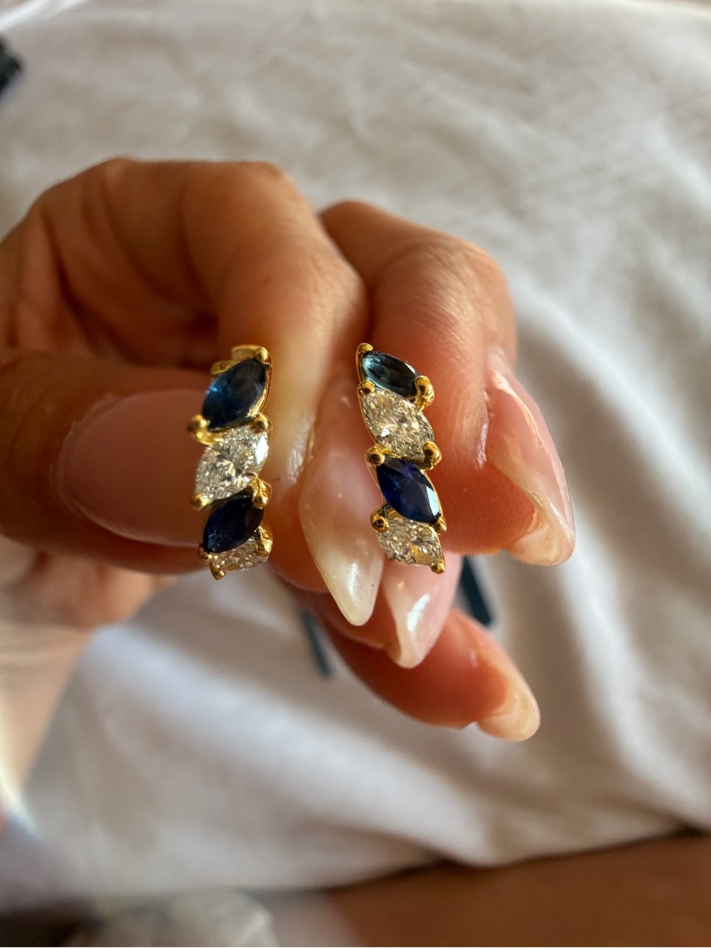 14K Yellow Gold Natural Sapphire & Diamond Hoop Earrings 0.93 CTW Certified